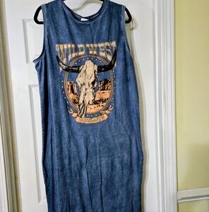 Zutter 'Wild West' Vintage Maxi Dress Blue Retro 70's Womens Graphic Size L